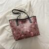 Cherry Print Large Capacity Tote Bag Fashionable Soft Faux Leather Shoulder Handbag for Women