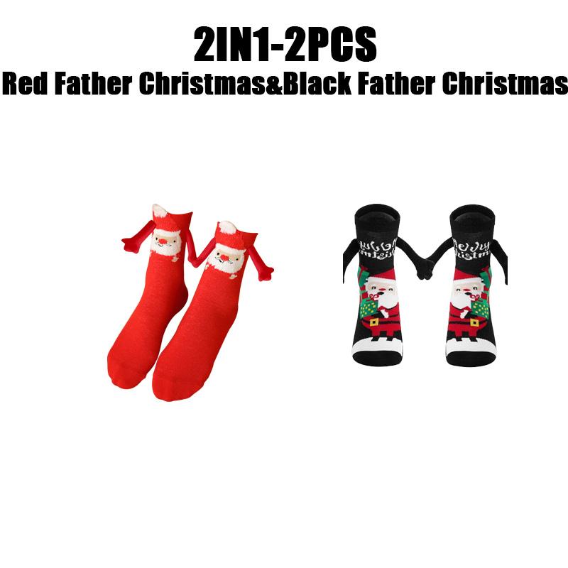12PCS Christmas Socks Fall and Winter Cotton Magnet Hand-holding Socks Mid-calf Socks Cute Couple Socks Cartoon Christmas Socks