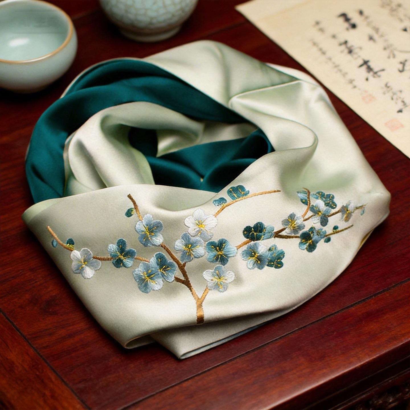 100% Mulberry Silk Suzhou Embroidery Silk Scarf Handmade Embroidery Long Scarf Mom Silk Scarf Versatile Cheongsam Shawl Premium Sense