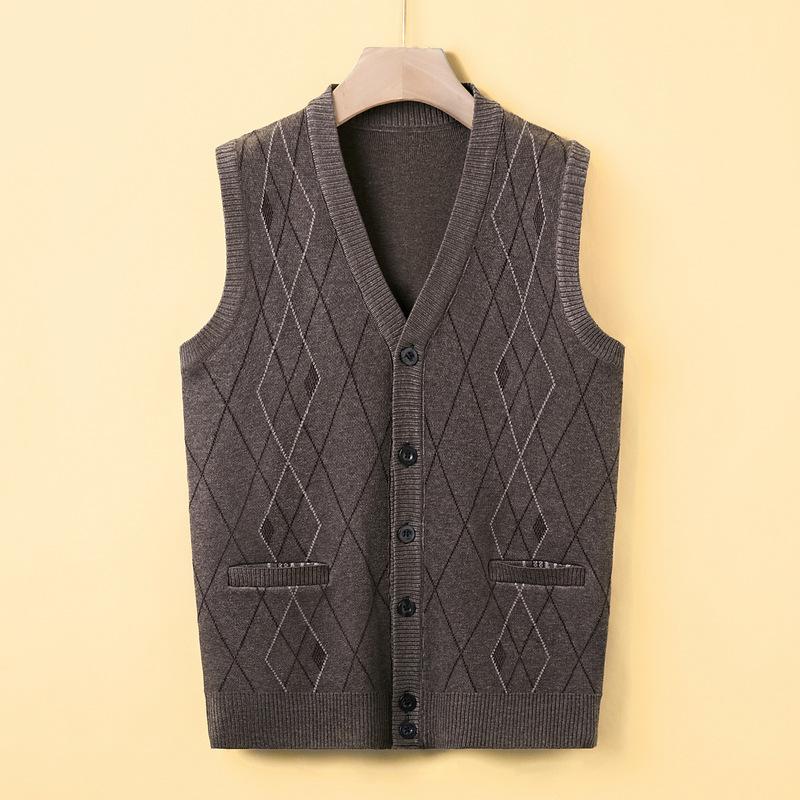 

Мужской вязаный жилет Жилет Среднего и пожилого возраста Повседневный V-образный вырез Без рукавов Кардиган Теплый ромбовидный жилет Свитер Куртка L
