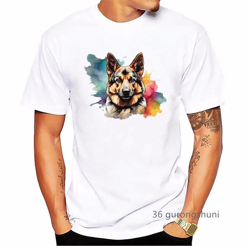 German Shepherd Dog Playing And Catching A Ball Print T Shirt MenS Clothing Funny Tshirt Homme Harajuku Shirt Summer TShirt