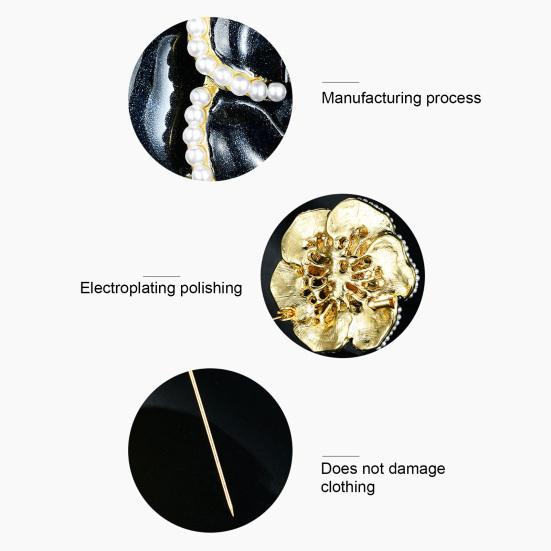 Faux Pearl Camellia Brooch Black White Flower Lapel Pin Sweater Cardigan Coat Business Suit Clothing Accessories Fashion Jewelry