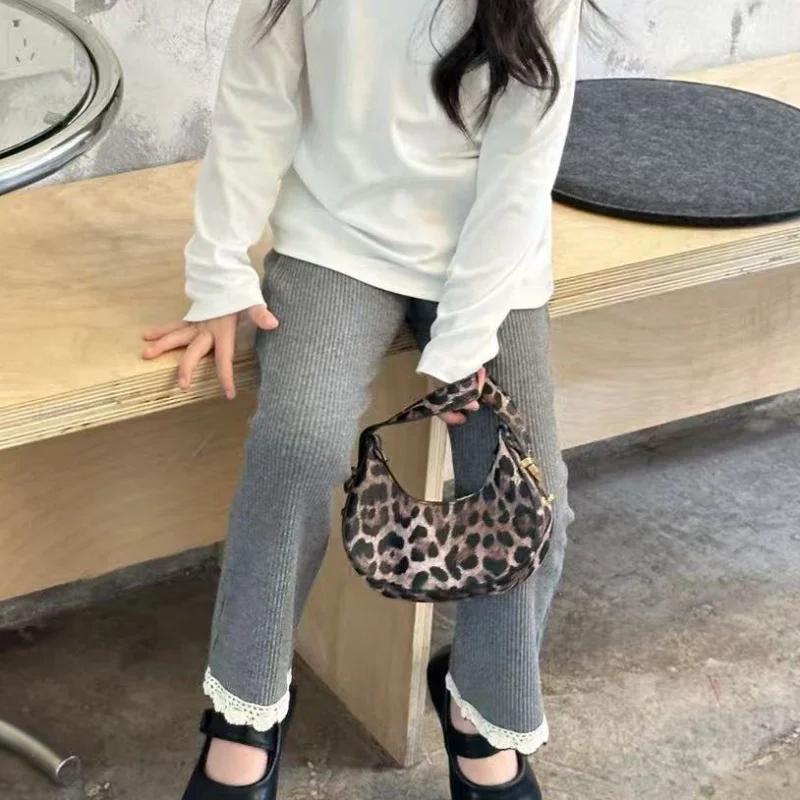 Children Casual Simple Pants Autumn and Winter New Korean Style Girls Leggings Cotton Solid Color Stretch Bell Bottoms Amagi