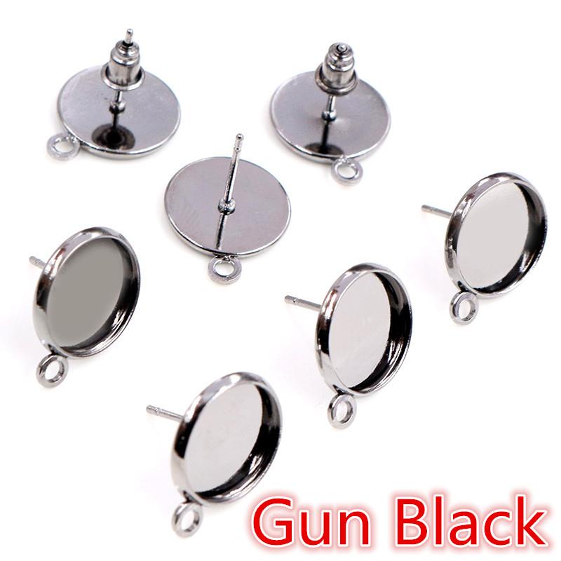 12mm 30pcs Rhodium Brone Gold Silver Plated Stainless Iron Earring Studs(with Ear Plug) Base,Fit 12mm Glass Cabochons