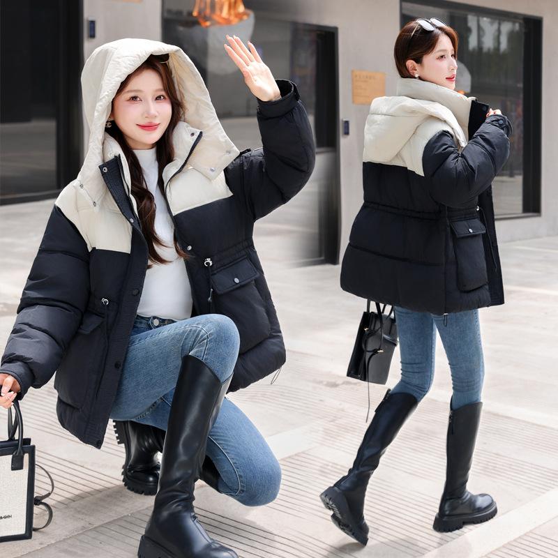 European goods contrasting color splicing loose cotton-padded clothes women's new winter small warm cotton-padded jacket fashion cotton-padded clothes