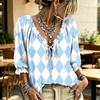 Women's Casual Print Ruffle V-Neck Tie-Front Top for Everyday Wear