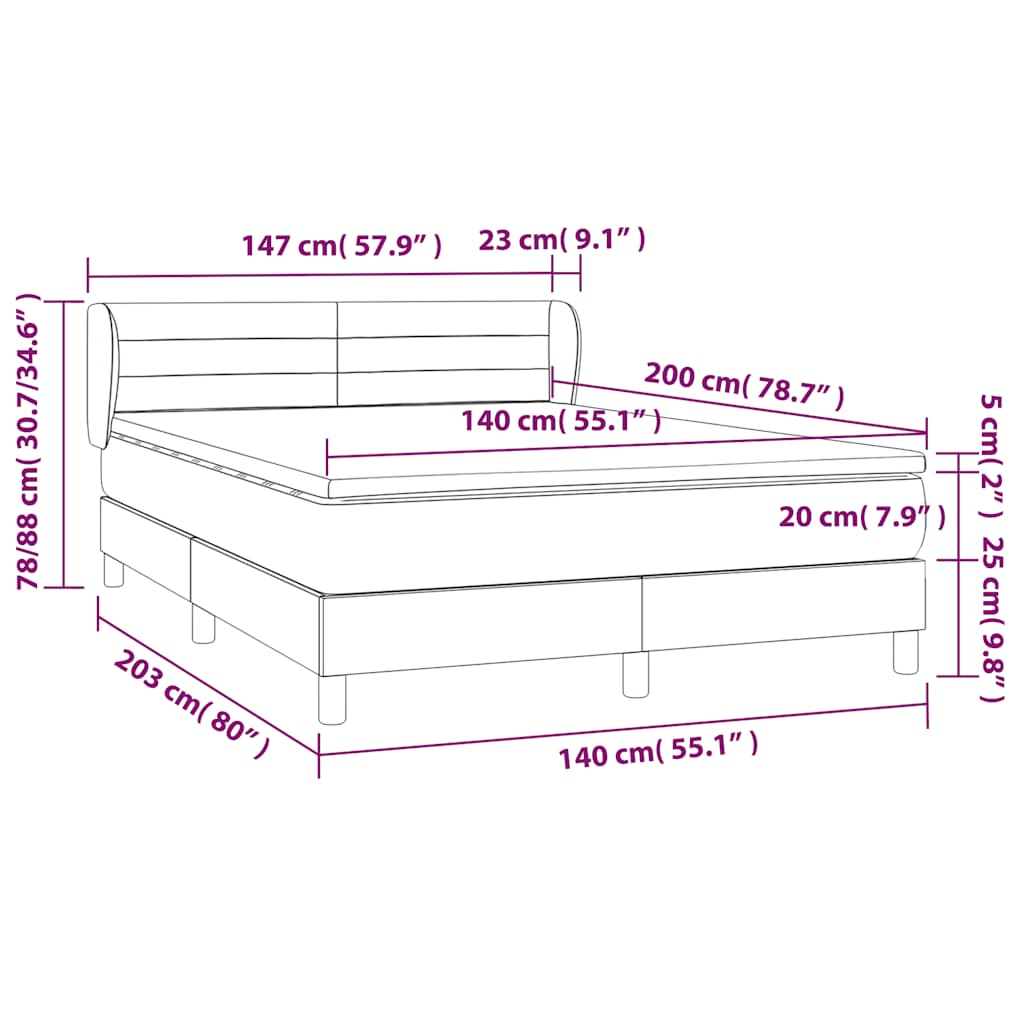 Box Spring Bed with Mattress Black 140 x 200 cm Velvet