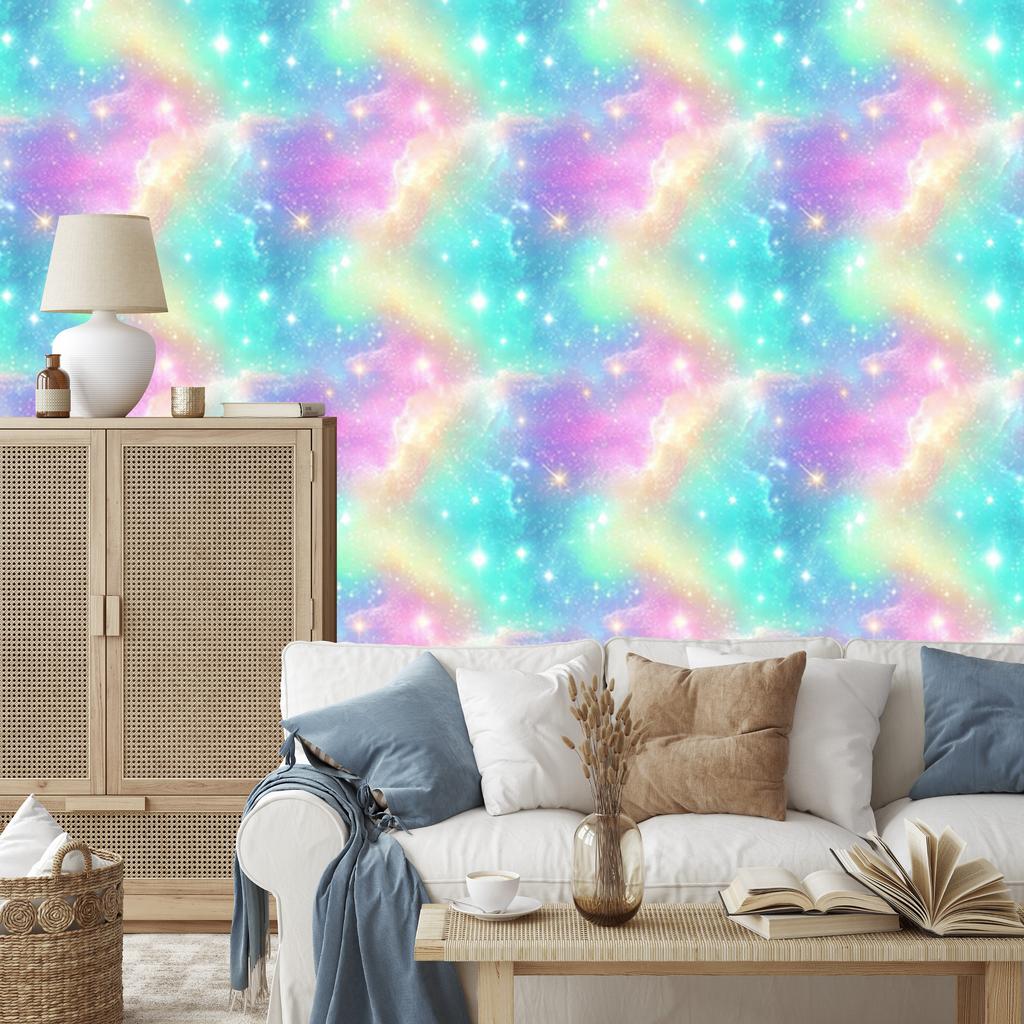 Watercolor Galaxy Mint and Lavender Wallpaper for Living Room and Bedroom 50x1000