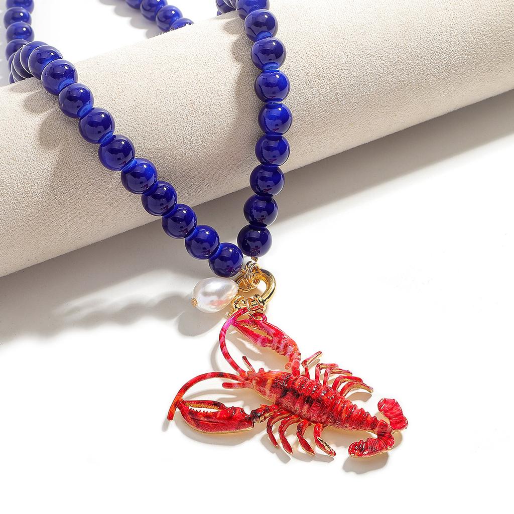 New Trendy Acrylic Ocean Lobster Pendant Necklaces for Women Boho Sea Animal Beaded Choker Vacation Beach Jewelry Creative Gifts