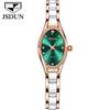 JSDUN Schweizer Quarzuhr für Damen Elegante Luxus-Roségold Keramik Stahlarmband Mode Ovales Diamantzifferblatt Armbanduhren 8842