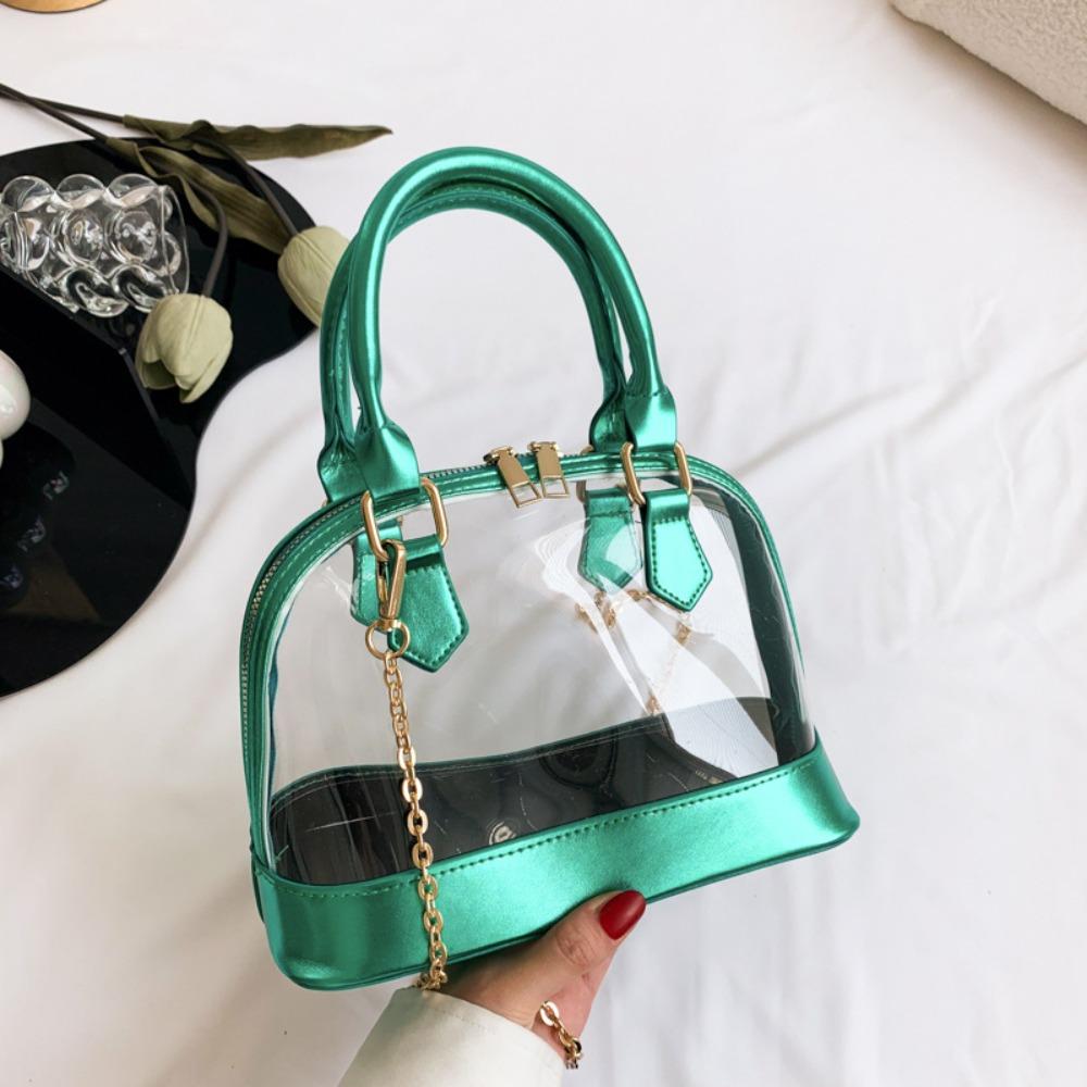 Elegant PU Leather Handbag Shell Shape Casual Messenger Purse Transparent Jelly Handbag  Girls