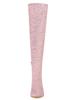Allegra K Women's Glitter Round Toe Chunky Heel Over-the-Knee Boots, Pink, Size 24.0cm