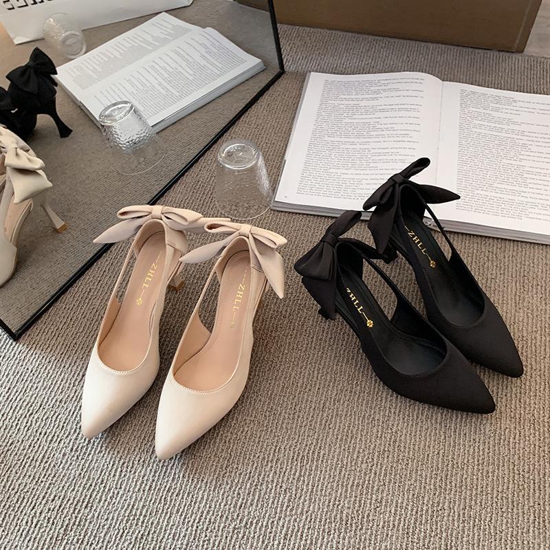 Pointed Stiletto High Heels Spring New Products Bow Single Shoes Wide Feet Fat Feet Women's Shoes