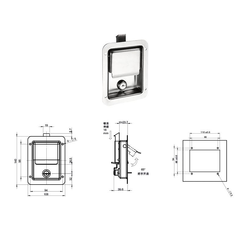 RV Toolbox Paddle Handle Lock with Key Locking Trailer Door Cabinet Embedded Panel Stainless Steel Latch