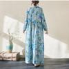 Cotton Linen Swing Long Dress Female Spring and Summer New Loose Thin Temperament Literary Retro Printing Long-sleeved Dresses