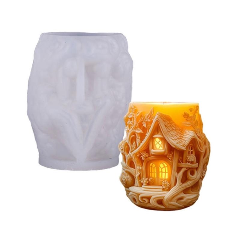 Holiday Candle Silicone Mold Treehouse Shape Silicones Mould Heat Resistant For Making Candle Soap Christmas Decoration
