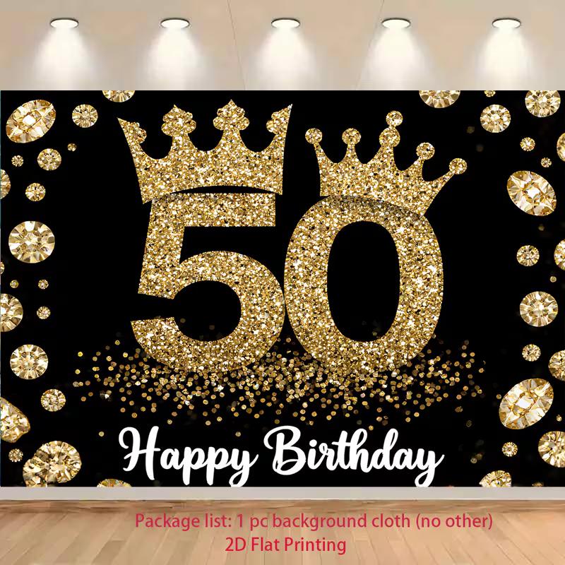 

2D Elegant 50th Birthday Backdrop Gold Glitter Crown Diamond Photo Booth Background 47.2x31.5inch/120*80cm