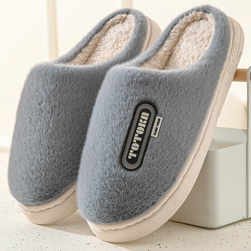 Cotton slippers winter side label letter velvet couple indoor home hair slippers cotton mop household