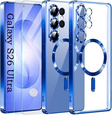 Custodia per Telefono Samsung Galaxy S26 Ultra S26+ con 2 Pellicole Protettive per Schermo Copertura Completa Fotocamera MagSafe Custodia Metallizzata Lucida per Telefono