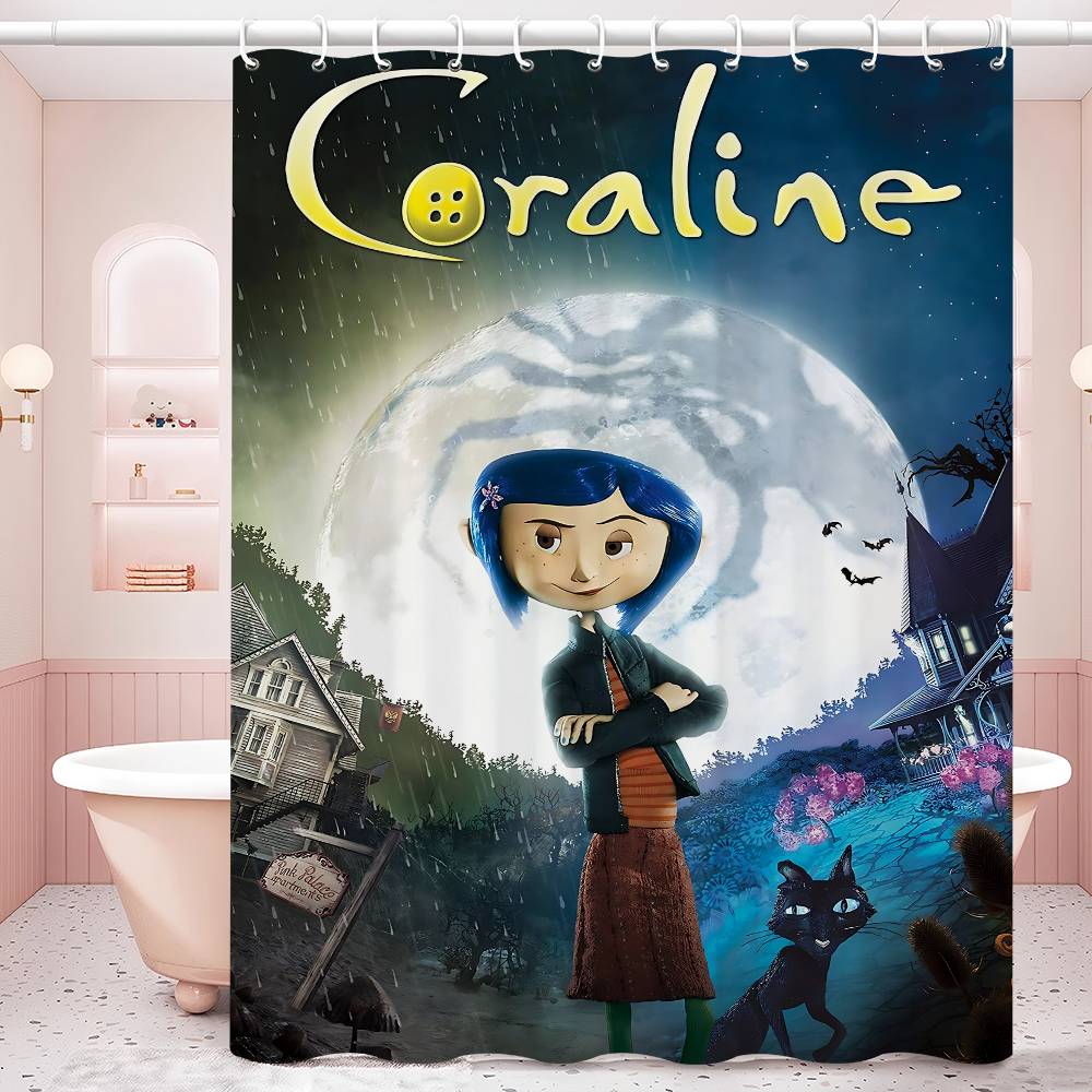 Anime Movie Coraline Shower Curtain - Water-Repellent And Leak-Resistant, Mold And Mildew Resistant For