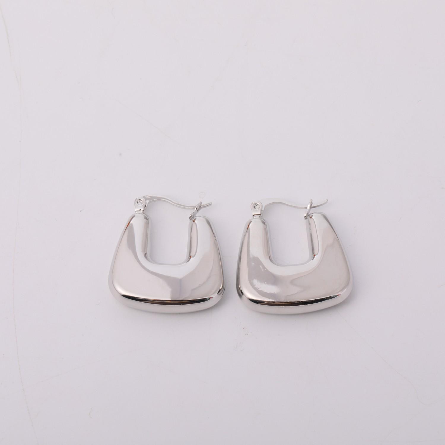Geometric Titanium Steel Mirror Earrings - French Style Hollow Design серебряный