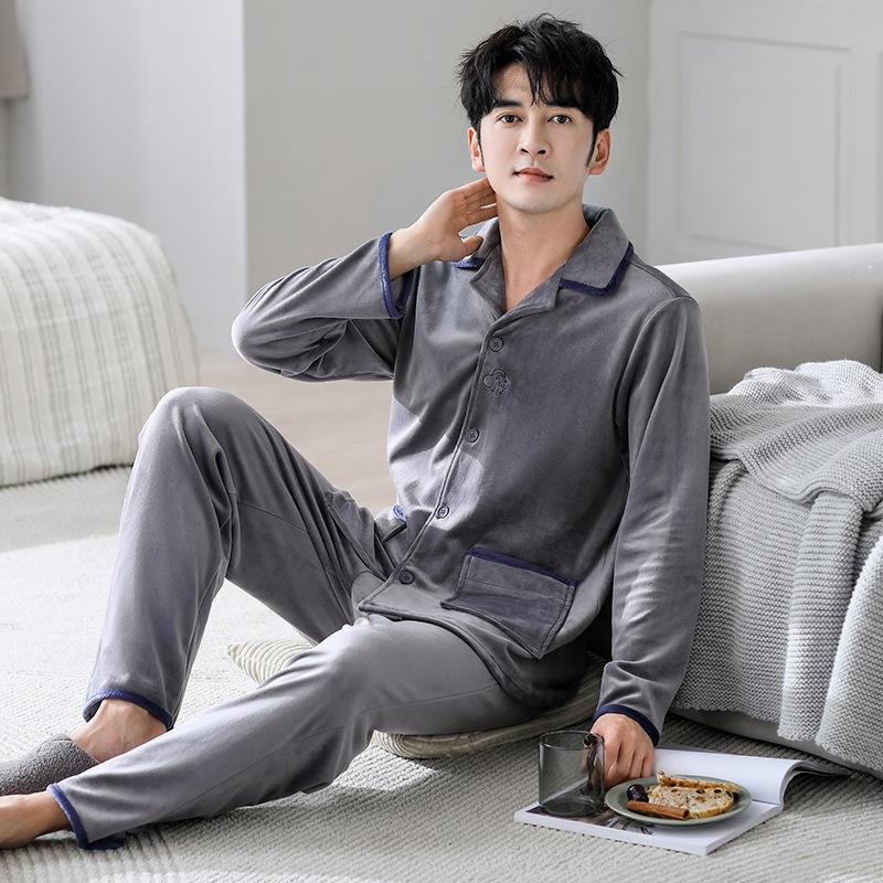 Flannel Pajamas Men'S Autumn And Winter Island Fleece Large Size Coral Fleece Winter Loungewear Set