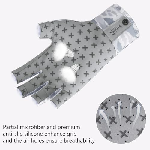 BASSDASH Fishing Gloves, 3/4 Finger, UPF 50+, Non-Slip, Unisex