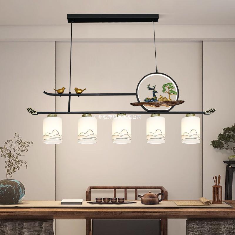 Modern Zen Dining Pendant Light: Pine-Inspired Multi-Head Strip Lamp for Tea Table or Study Desk