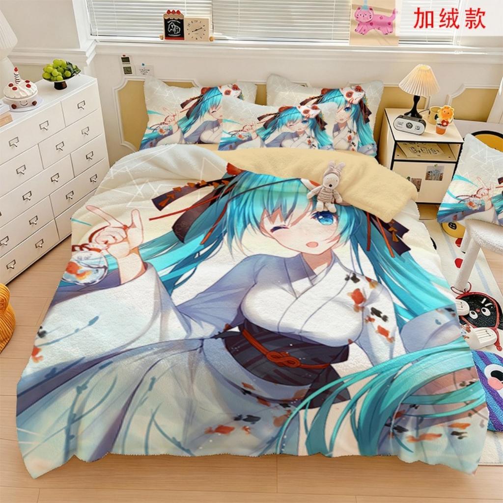 Hot Anime beautiful girl Hatsune Miku Balinese Duvet Cover Set Bedding with 1-2 Pillowcases Room Teens Bedroom Decor Fans Gift