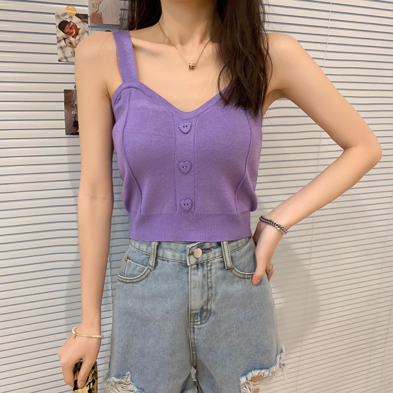 V-neck Small Vest Halter Women's Summer New Korean Version with Slim-fit Knit Bottom Top
