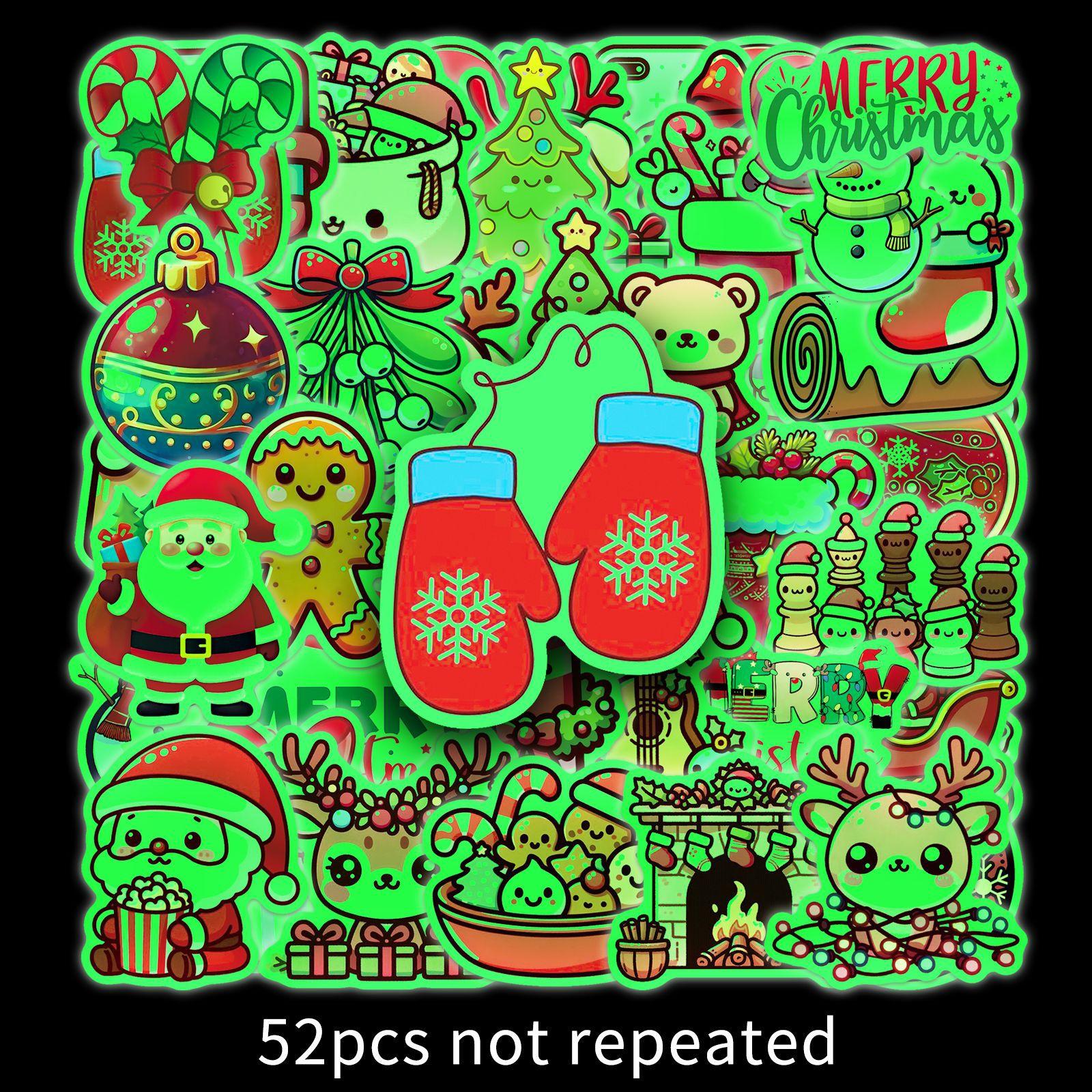 

52 Luminous Christmas Stickers Luminous Holiday Waterproofdecoration DIYthermos Cup Stickers One Size