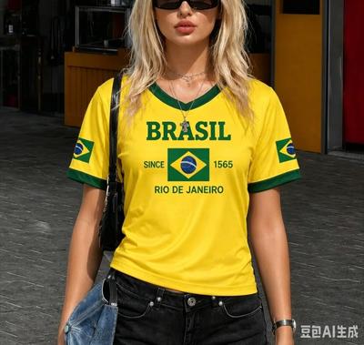 Vasaros moteriški Brazilijos stiliaus futbolo marškinėliai su vėliava, 3D spausdinti trumparankoviai marškinėliai, sportinė apranga, dovana Brazilijos gerbėjams, moteriški marškinėliai