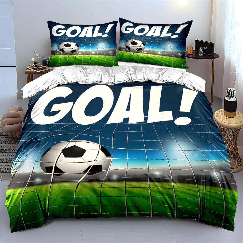 Multiple sizes Soccer ball and net Print Bedding Set 1 Duvet Cover 2 Pillowcases for Adult and Children Luxury Gift Full Size