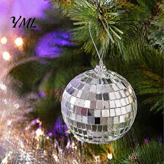 Reflective Disco Ball Decor for Car Rearview Mirror 6 Pcs Mini Silver Balls, Hanging Ornaments, Shiny Wedding Reception Decoration with Rope