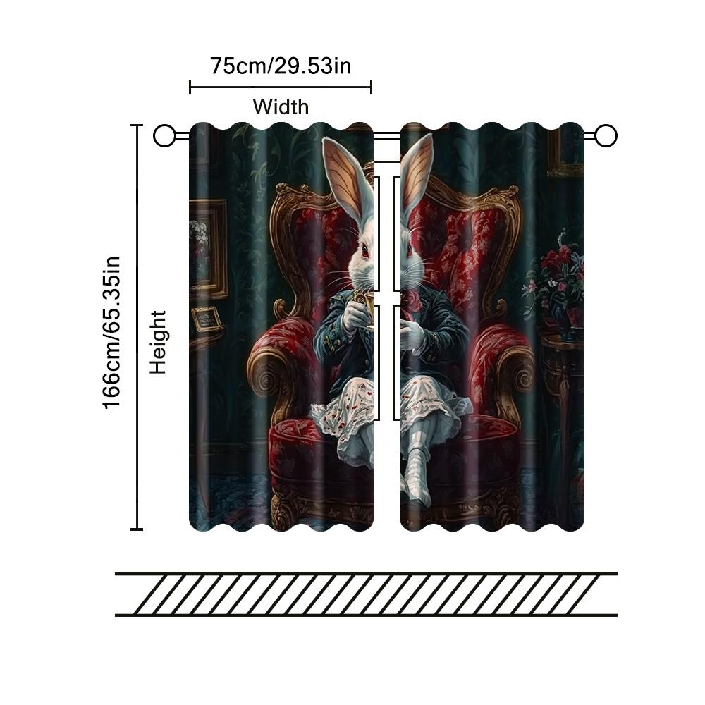 Set Of 2 Filtering Curtains Excluding Rods Non Movable Without Batteries Noble Gentleman Rabbit Use Bedrooms Curtain For Bedroom Made Polyester