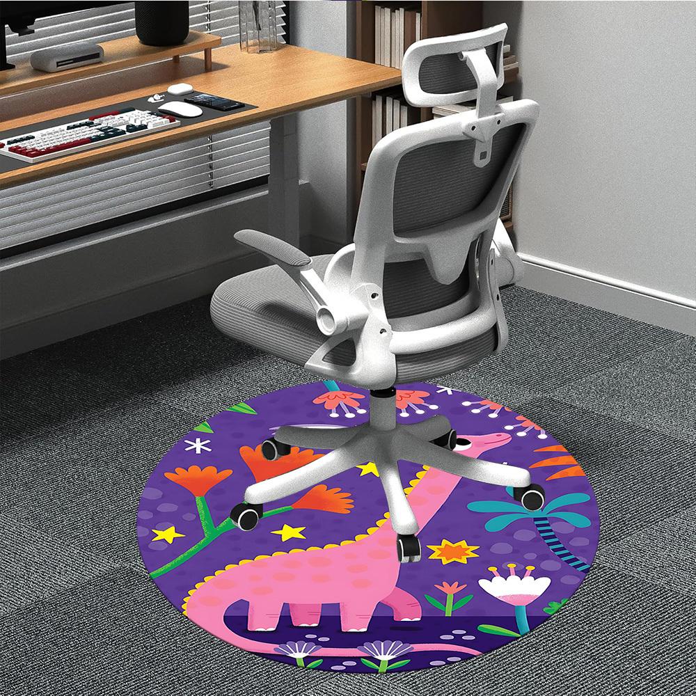

1PC Dino Flowers Office Round Area Rug, Indoor Mat Suitable ForOffice, Under Office Chairs Bedroom Living Room Home Decor, Room Deco, D100 80cm by 80cm