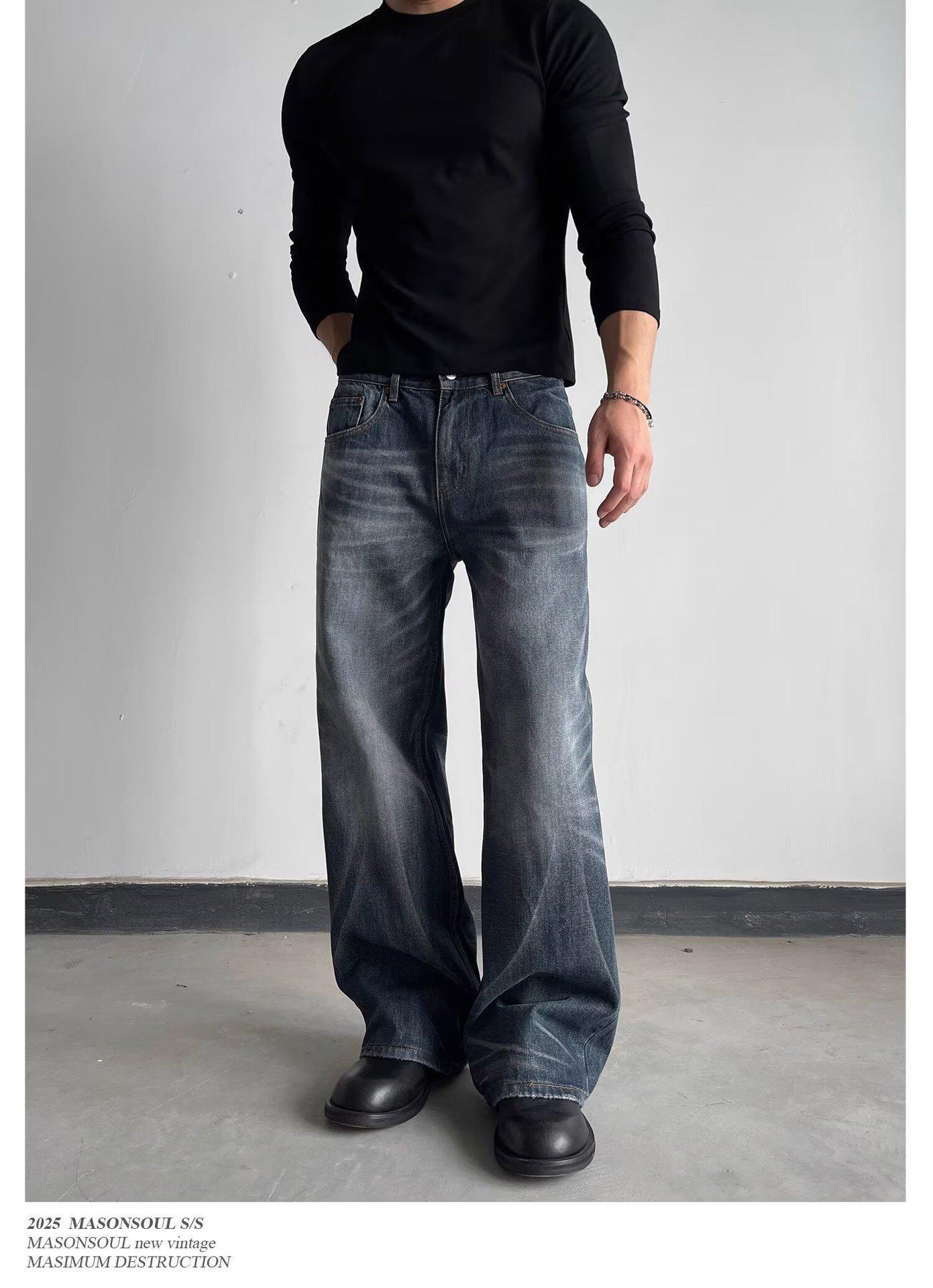 JYL Men s Straight Jeans American Vintage Lightning Crack Autumn Cleanfit Trendy Denim M