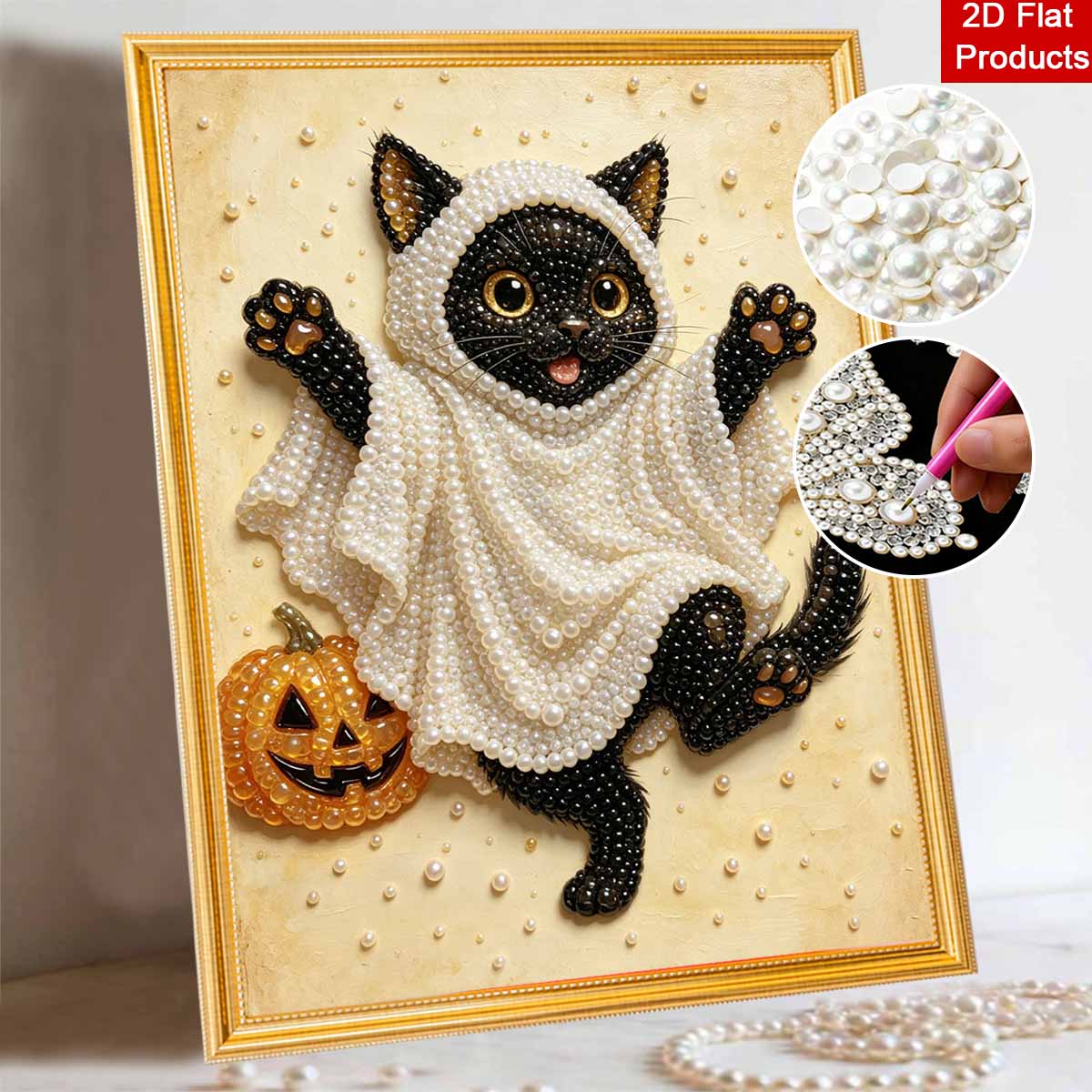 Halloween black cat ghost pumpkin pearl painting art kit handmade diy home decorations 30x40