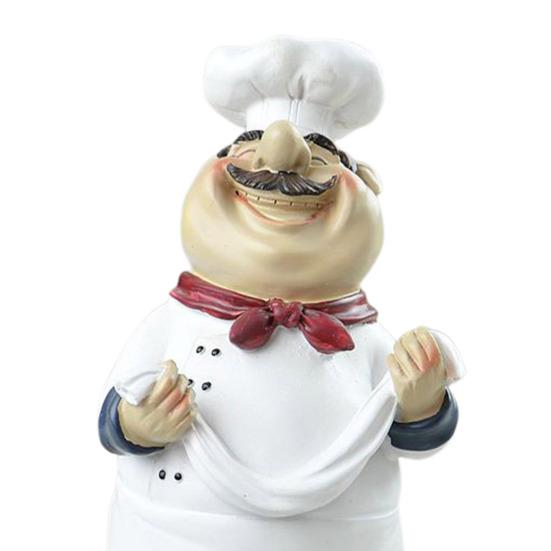 Yousheng Cartoon Chef Figurine Hand-Painted Holding Fruit Plate Cake Noodles Spoon Chef Statue Sculpture Home Kitchen Dining Room Decoration Ornament