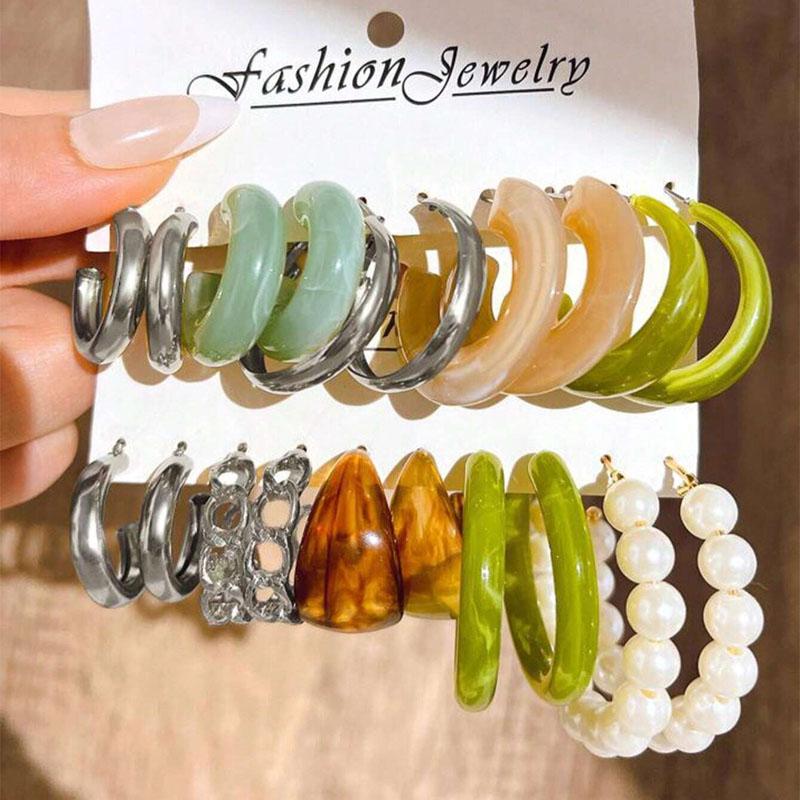 12pcs Bohemian Colorful Resin Earring Set For Women Vintage Water Drop Hoop Earrings Daily Wear Dating Party Jewelry Gifts 2025