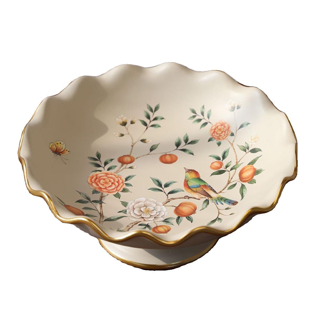 

Modern New Chinese Style Ceramic Large Round Fruit Tray Elegant Storage Tray Creative Craft Centerpiece Living Room Decor
