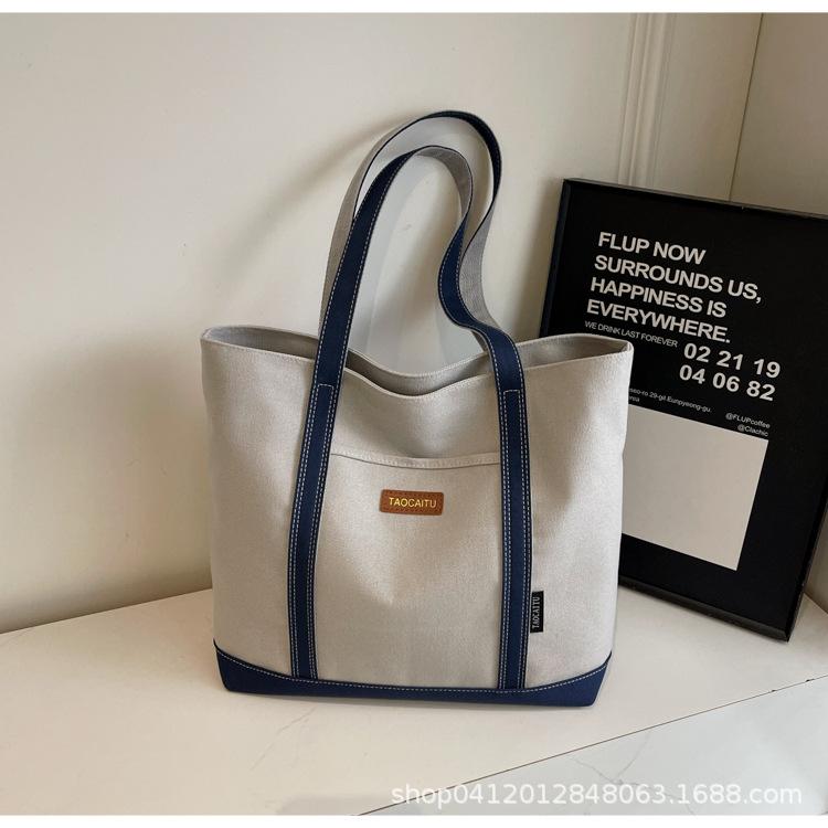 

Холщовая сумка женская большой вместимости 2025 новая простая универсальная сумка через плечо сумка для занятий для студентки колледжа сумка-тоут для поездок на работу серый