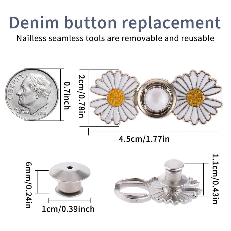 4 Pcs Jeans Buttons Pants Clip Waist Tightener Buttons Flower for DIY Adjustable Waist Buckle