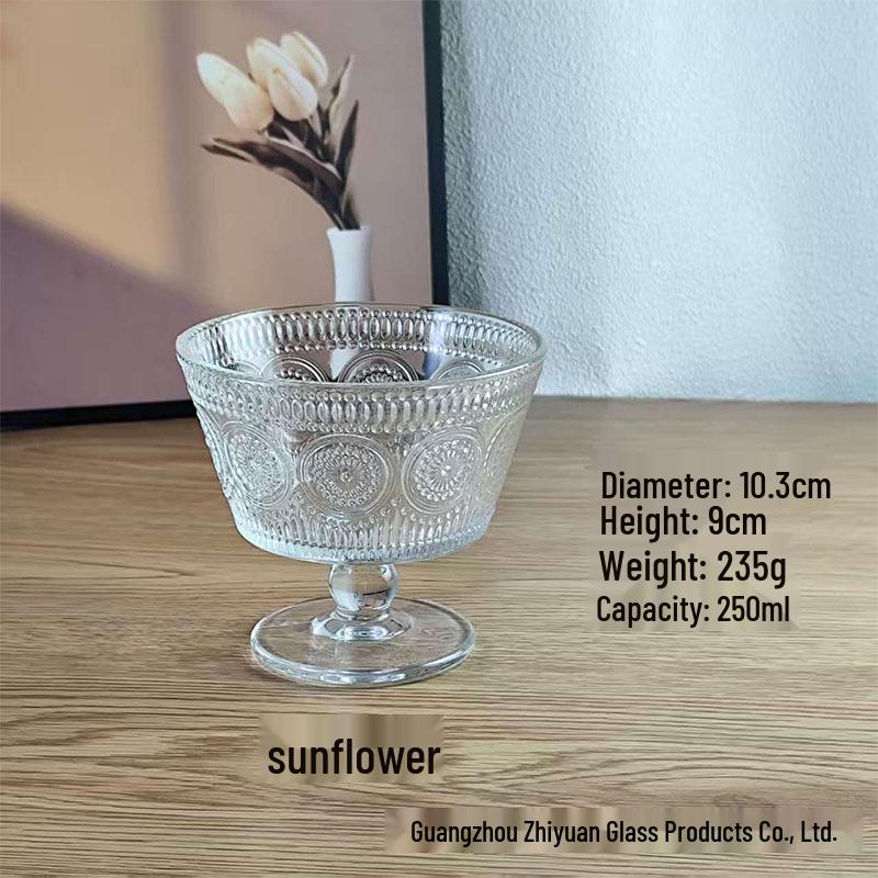 Sunflower Embossed Glass Bowl for Desserts & Breakfasts