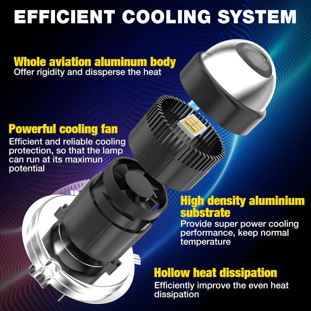 1Pc 360° H4 CSP LED Motorcycle Headlight Projector Lens Bulb Dual Color Hi/Lo Beam Light 40000Lm 120W Scooters Lamp W/ Fan 6000K 3000K White Yellow