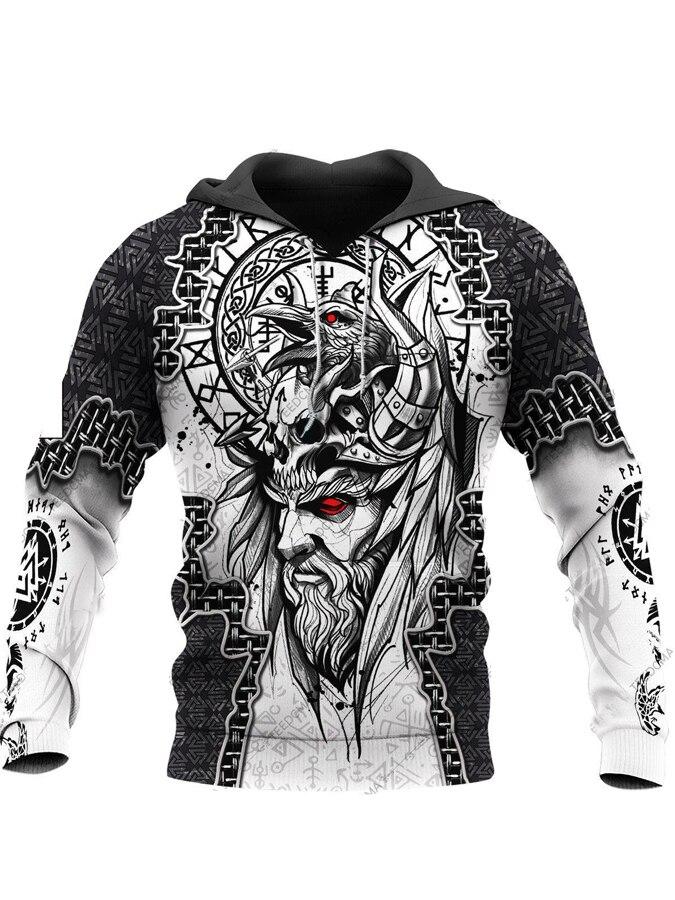 Viking Dragon And Fenrir Wolf Tattoo Mens Hoodie 3D Printing Nordic Mythology Loose Casual Sweatshirt Autumn Fashion Sweater Oversized Couple Jacket (Color : Hoodie, Size : XL - View #4