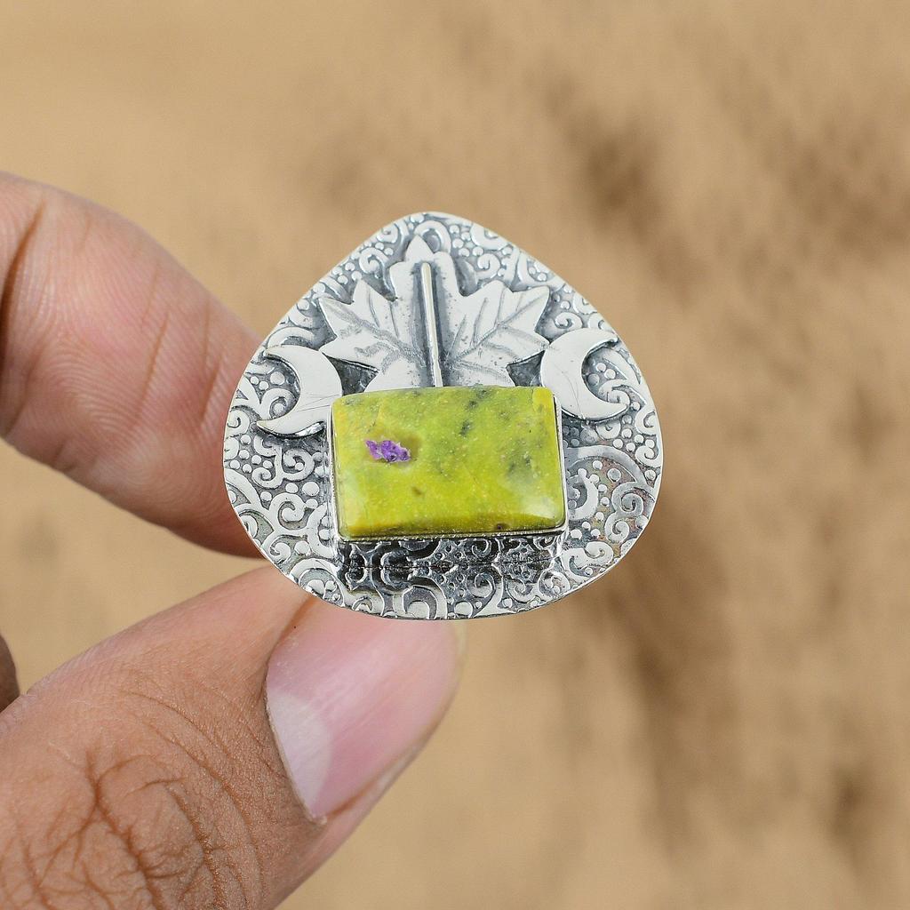 Mothers day Sale Natural Stichtite 925 Sterling Silver Cresent Moon Promise Ring