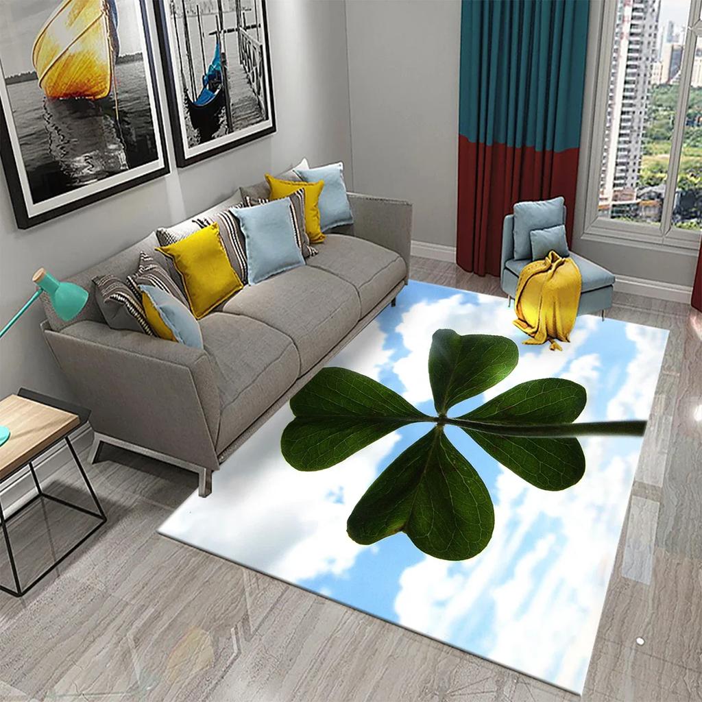 Green Four Leaf Clover Carpet Saint Patrick's Day Living Room Bedroom Bathroom Door Mats Home Decor Soft Doormat Non Slip Carpet