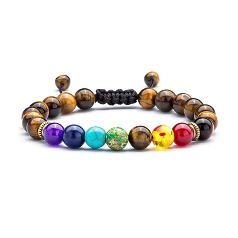 Natural Lava Stone Beads Healing Balance Chakra Charm Bracelet 8mm Tiger Eye Bead Tibetan Buddha Prayer Bracelet for Women Men