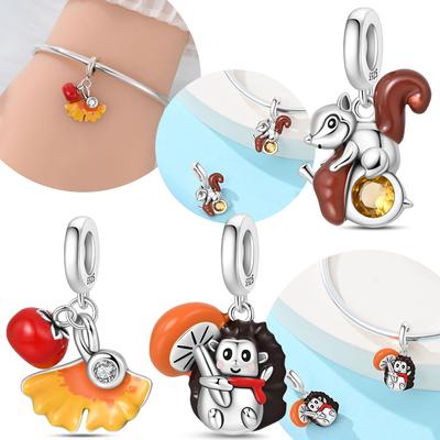Originalcopper Brown Squirrel Hedgehog Autumn Collection Pendant Bead Fit Women Bracelet Diy Valentine'S Fine Gift Jewelry